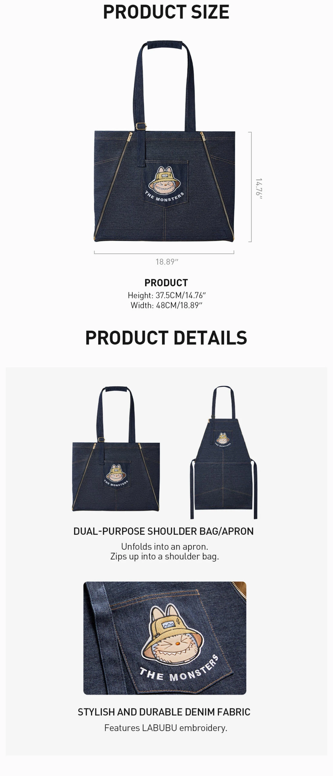 THE MONSTERS FALL IN WILD SERIES-Denim Apron Bag 6 THE MONSTERS FALL IN WILD SERIES-Denim Apron Bag - Image 6